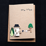 New Home - small cream house - Handcrafted New Home Card - dr18-0023
